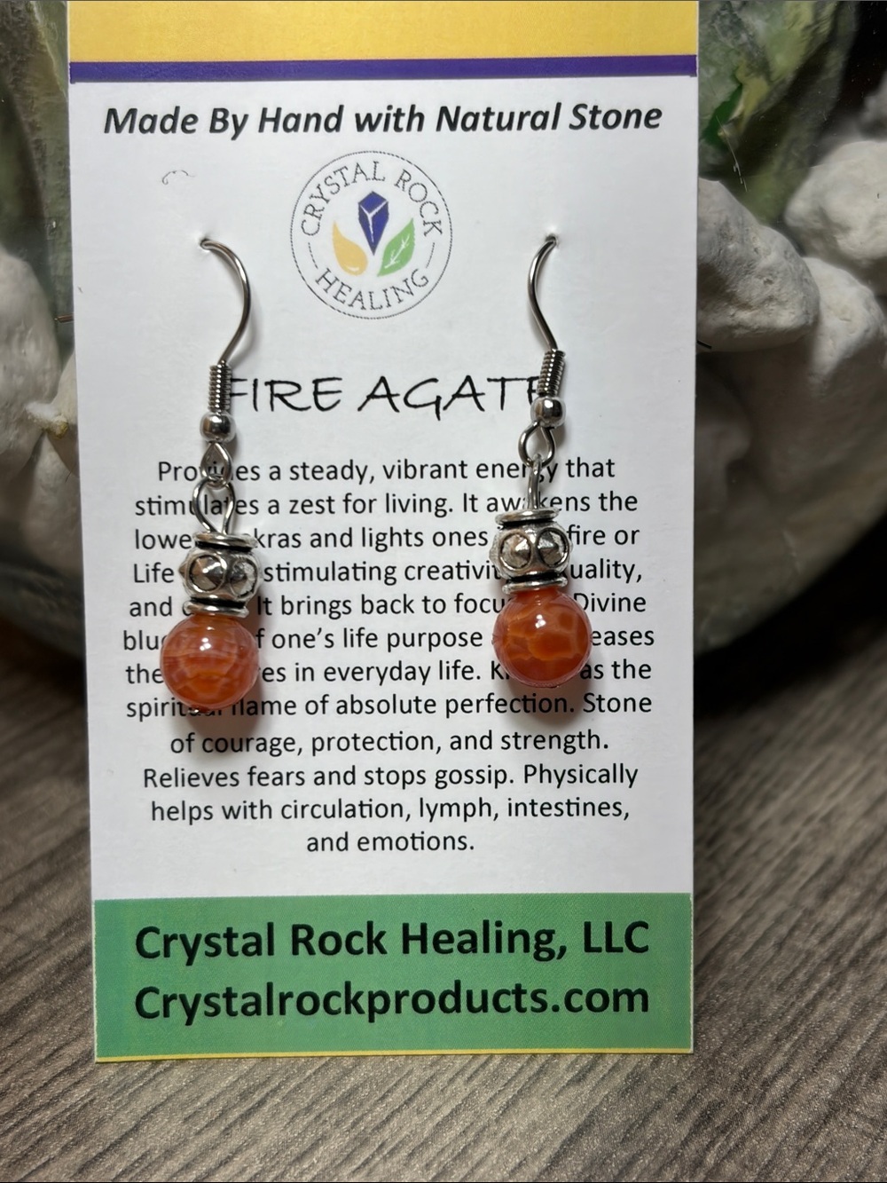 ๐5 for $30๐Crystal Rock Healing Fire Agate Stone Drop Earrings